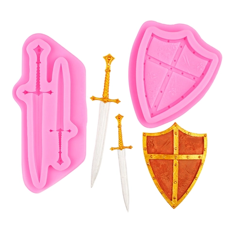 Vintage Schild Und Schwert Silikonform Für Schokolade Fondant Tortendekoration Polymer Ton Handwerk Werkzeug Retro