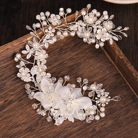 Pettine Per Capelli Da Sposa Fiori In Tessuto Künstliche Perle Sintetiche Cristallo Strass Matrimonio Copricapo Elegante Accessori Fatti A Mano