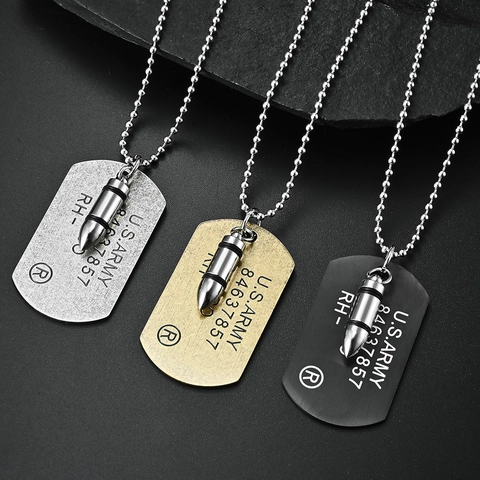 Militär Stil Dog Tag Anhänger Halskette Edelstahl Gravierte Armee Kugel Charm Retro Schmuck Für Männer