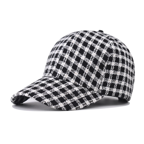 Retro Geruite Honkbalpet Voor Heren Dames Verdikte Tweed Textuur Verstelbare Pet Casual Gebogen Rand