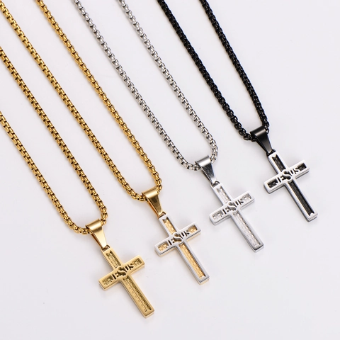 Collar Con Colgante De Cruz De Jesús Acero Inoxidable 304 Rejilla Hueca Joyería Cristiana Religiosa Para Hombres Y Mujeres