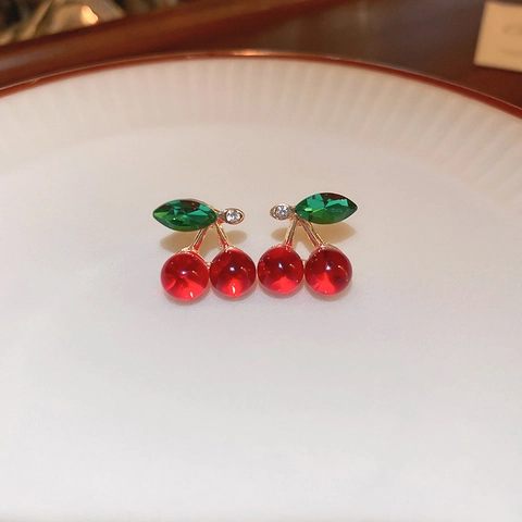 Orecchini A Lobo A Ciliegia In Lega E Vetro Con Silver Earring Post Gioielli Frutta Dolce Per Donne