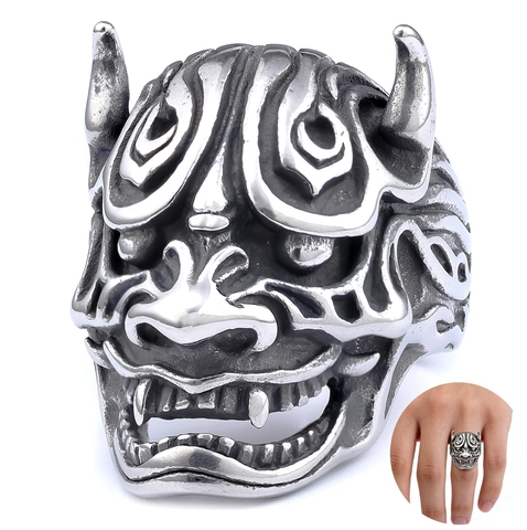 Vintage Hannya Masker Ring Roestvrij Staal Japanse Demon Geest Gotische Punk Biker Retro Sieraden Voor Heren