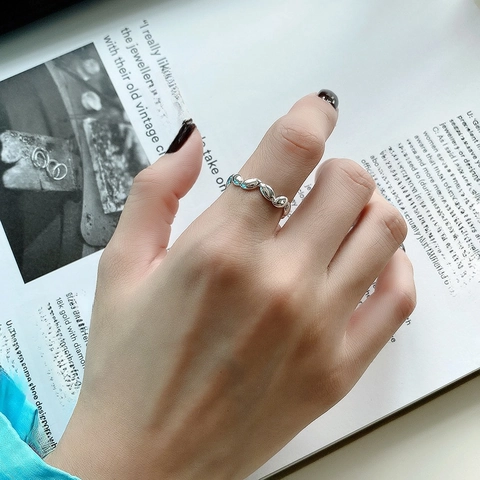 925 Sterling Silber Verstellbarer Ring Minimalistisches Olivenblatt Form Verflochtener Geometrischer Schmuck Damen
