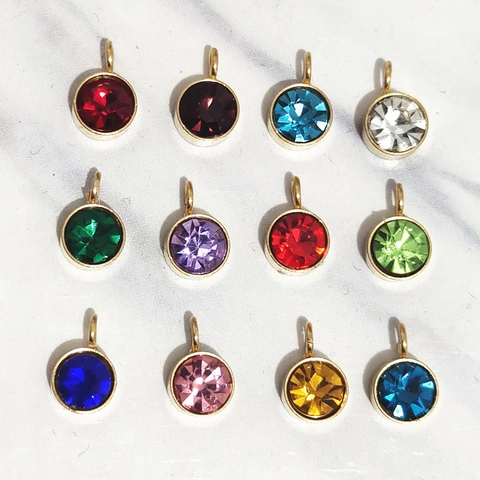 Runde Geburtsstein Anhänger Edelstahl 18K Vergoldet Strass Facettiert DIY Schmuck Zubehör Für Ohrringe