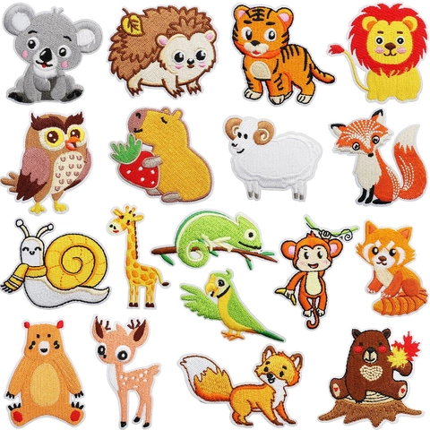 Cartoon Animal Embroidery Patches Zoo Theme Polyester Iron On Sew On Appliques For DIY Clothing Repair Decoration