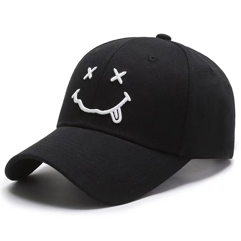 Casquette De Baseball En Coton Brodé Visage Souriant Tendance Ajustable Chapeau De Soleil Pour Hommes Et Femmes