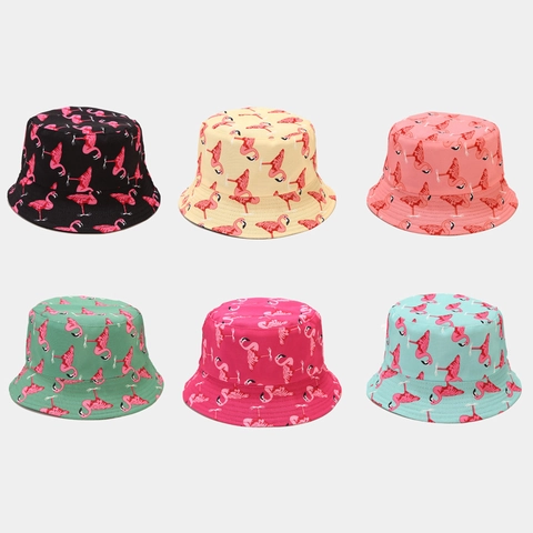Cappello Pescatora Reversibile Con Stampa Fenicottero In Tela Di Cotone Estivo Tesa Larga Per Vacanze Al Mare Da Donna
