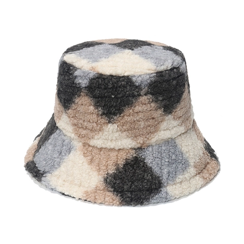 Cappello Alla Pescatora In Lana Di Agnello Sherpa Argyle Plaid Geometrico Caldo Inverno Esterno Stile Retrò Britannico Unisex