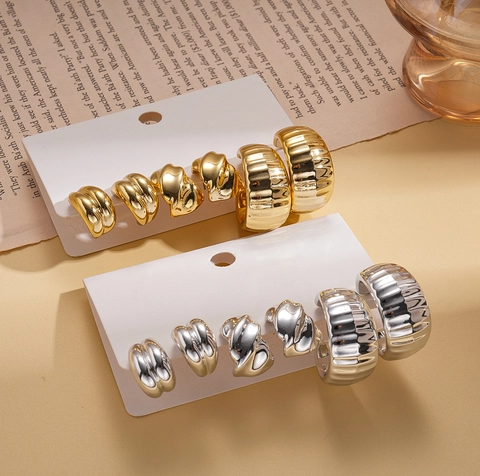 Geometric C Shaped Textured Hoop Earrings With Steel Earring Post Fashion Minimalist Style Jewelry For Women