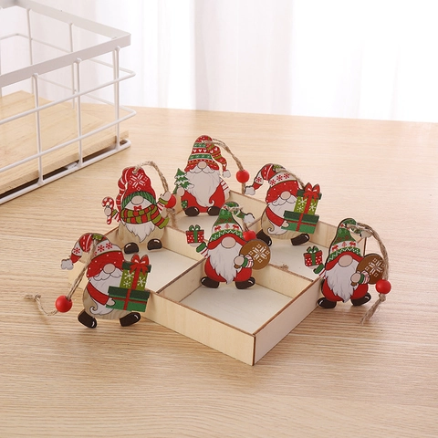 Christmas Wooden Gnome Gingerbread Man Hanging Ornaments Set For Christmas Tree Decor With Wooden Box Handmade Wood Art