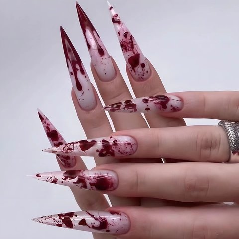 Halloween Sangre Salpicadura Uñas A Presión Largo Stiletto Uñas Postizas Horror Gótico Party Decoración Para Mujeres