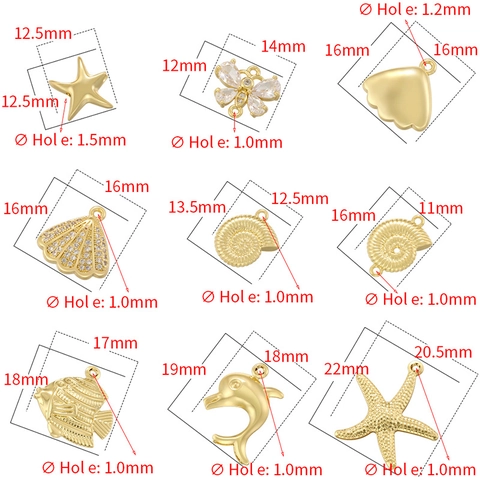 Ciondolo In Ottone Stile Oceano Stella Marina Conchiglia Delfino Farfalla Zirconia DIY Gioielli Accessorio Elegante