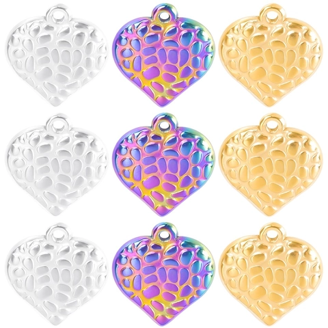 Edelstahl Herz Anhänger Halskette Kiesel Textur Irisierend Gold Silber Herz Anhänger Für Damen Mode Schmuck Zubehör