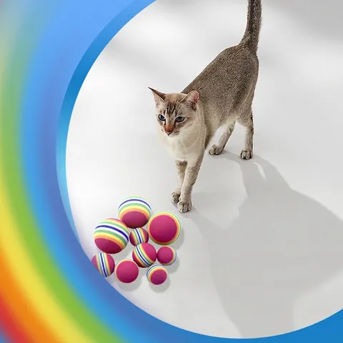 Rainbow Pet Toy Ball EVA Foam Elastic Quiet Chasing Ball For Cats Small Dogs Interactive Training Play Solid Colorful