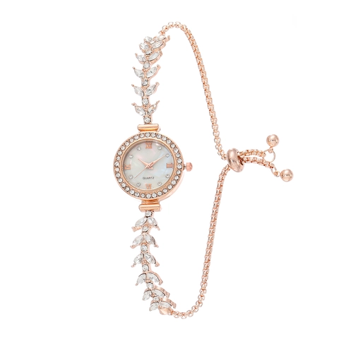 Elegante Reloj de Pulsera de Aleación en Forma de Hoja para Mujer Con Incrustaciones de Strass Reloj de Cuarzo para Uso Diario y Fiesta