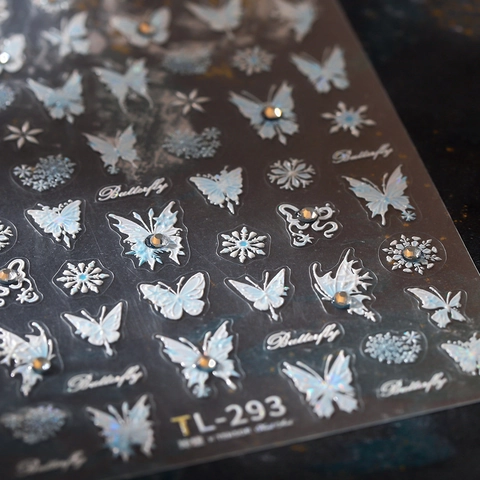 Butterfly Snowflake 3D Embossed Nail Art Stickers With Rhinestone Holographic Aurora White Self Adhesive Manicure Decor For Women