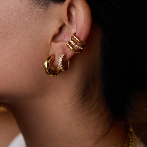 Stainless Steel Earrings Studs Hoops Ear Cuffs Zirconia Snake Gold Geometric Waterproof Hypoallergenic Women Jewelry