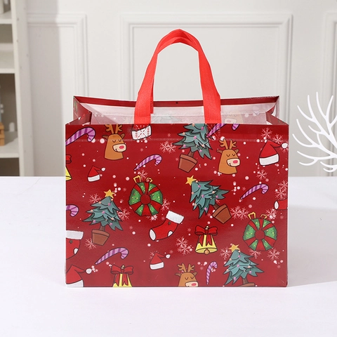 Weihnachts Geschenktüten Vliesstoff Wiederverwendbare Urlaub Tragetasche Mit Griff Weihnachtsmann Elch Druck Partyverpackung
