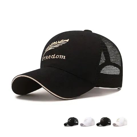 Mesh Trucker Baseball Cap Embroidered Feather Freedom Letters Breathable Adjustable Summer Sun Hat Men Women