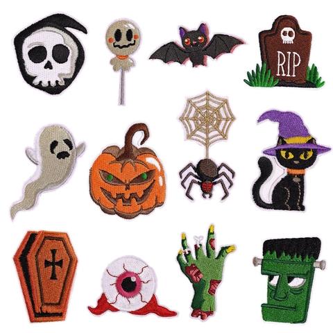 Toppe Ricamate Di Halloween Da Stirare Zucca Fantasma Pipistrello Teschio Applique Decorative DIY Per Vestiti Zaini