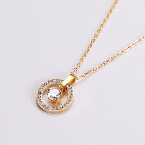 Collana Con Pendente A Doppio Anello In Acciaio Inossidabile Zircone Intarsiato Rotondo Geometrico Lucido Regalo Per Donna