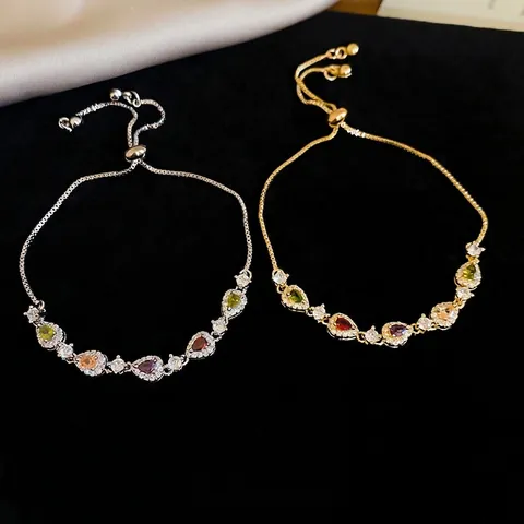 Adjustable Bolo Bracelet With Colorful Teardrop Zircon Micro Pave Copper Elegant Fashion Jewelry For Women