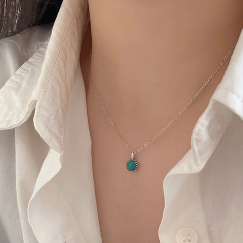 Collana Con Ciondolo Tondo In Turchese E Catena In Argento Sterling 925 Gioielli Minimalisti Da Donna