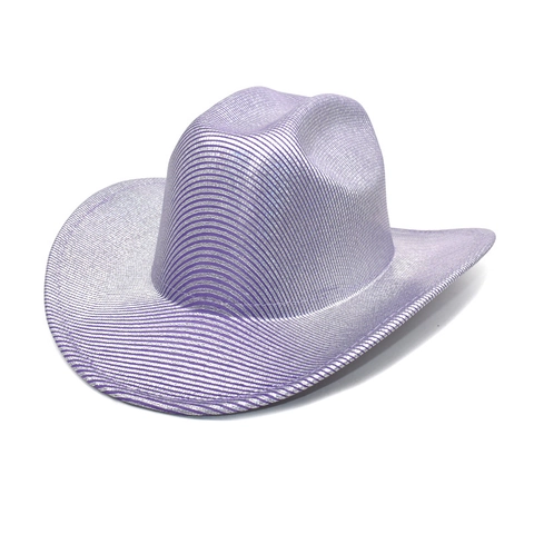 Cappello Da Cowboy Metallico Lucido Cotone Poliestere Olografico Striscia Laser Tesa Larga Festa Disco Scena Costume Per Donne Uomini