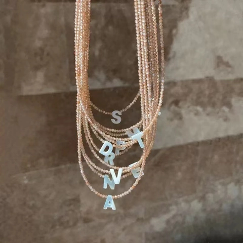 Initial Letter Pendant Necklace Mother Of Artificial Pearl Natural Crystal Beaded Choker Minimalist Handmade Jewelry For Women