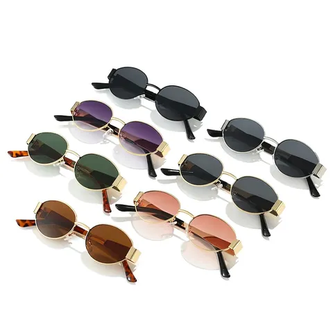 Retro Oval Sonnenbrille Metallrahmen UV-Schutz Mode Verlaufsglas Trendige Brille Für Damen Und Herren