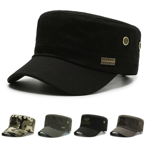 Mens Cadet Cap Βαμβακερό Επίπεδο Στρατιωτικό Καπέλο Ρυθμιζόμενο Vintage Εξωτερικού Χώρου Προστασία Από Τον Ήλιο