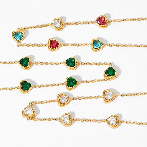 Bracelet Coeur Zircon Style Coréen Acier Inoxydable Délicat Coloré Bijoux Étincelants Pour Femmes Ajustable