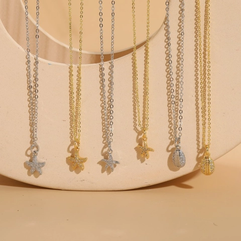 Collana con Pendente in Rame e Zirconia Serie Ocean per Donna Pendente Stella Marina Conchiglia con Intarsio di Zirconia Oro Argento Gioielli Catena Girocollo