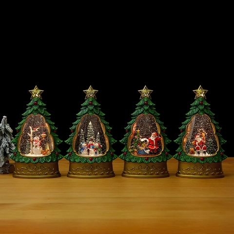 Carillon Palla Di Neve Albero Di Natale Con Luce LED Resina Decorazione Da Tavola Musicale Lanterna Ad Acqua Babbo Natale