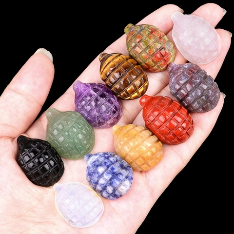 Mini Hedgehog Hand Grenade Carved Natural Gemstone Crystal Figurine Animal Healing Stone Pendants Ornaments Desk Decor