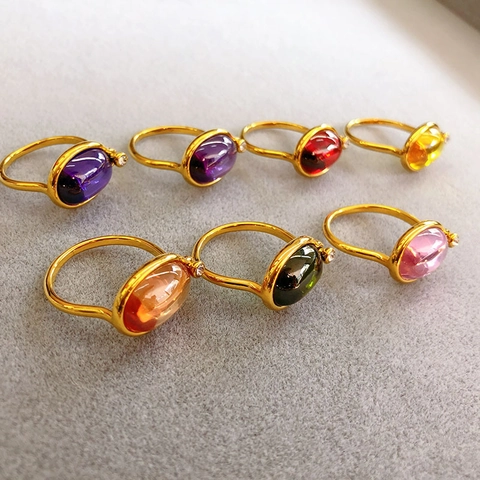 Anillo de Cobre Bañado en Oro de 18K Minimalista Elegante Con Diamantes de Imitación Ovalados Piedras Preciosas Anillo Geométrico Mujer