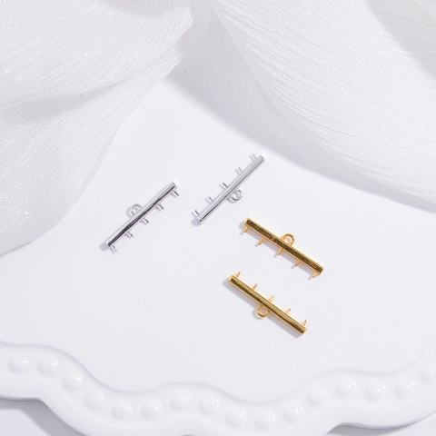925 Sterling Silver Horizontal Bar Multi Hole Pendant Connector For DIY Jewelry Making Tassel Artificial Pearl Mounting High Polished