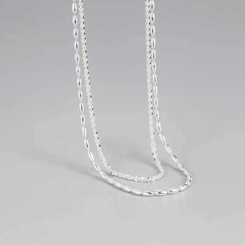 Collana A Strati Con Grani Di Riso E Catena Gypsophila Clavicola Rame Minimalista Elegante Per Donna