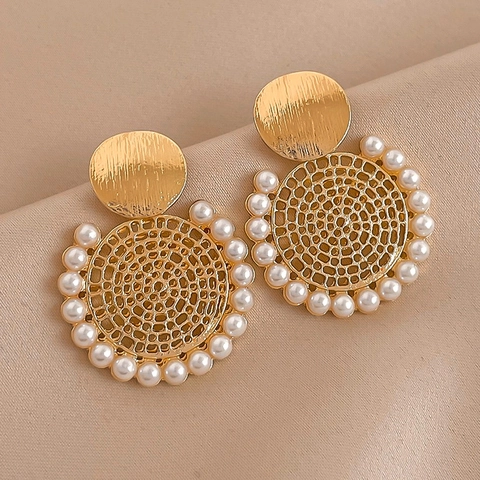 Pendientes Colgantes Redondos De Aleación Con Perla Artificial De Imitación Y Poste De Plata De Ley 925 Para Mujeres