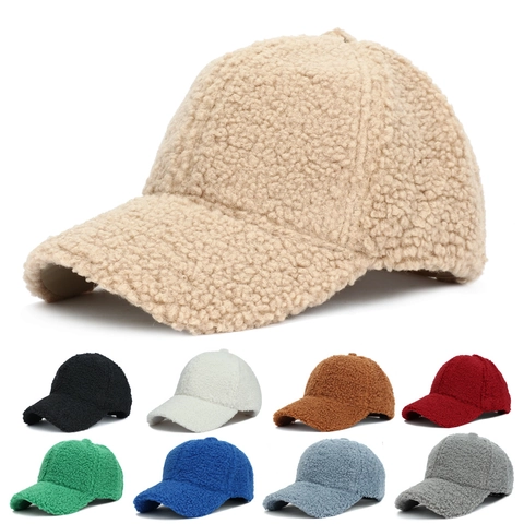 Cappellino Da Baseball In Pile Sherpa Caldo Spessa Lana Di Agnello Berretto Invernale Regolabile Casual Tinta Unita Per Uomo Donna