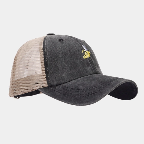 Casquette Trucker En Coton Lavé Vintage Broderie Fruits Mesh Respirant Casquette De Baseball Distressed Protection Solaire Ajustable