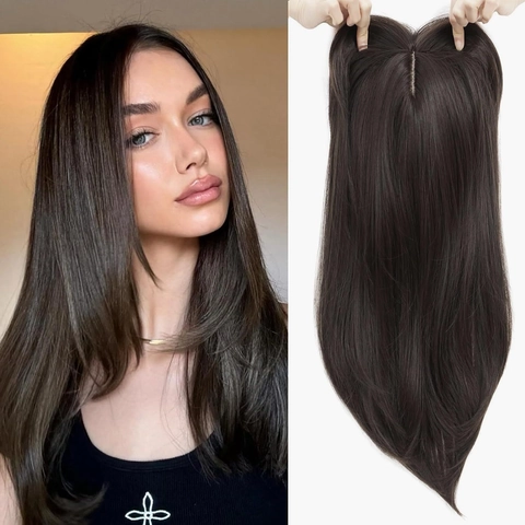 Women Hair Topper Long Straight Synthetic Fiber Wig With Clips For Thinning Hair Cover Grey Hair Natural Simulated Scalp