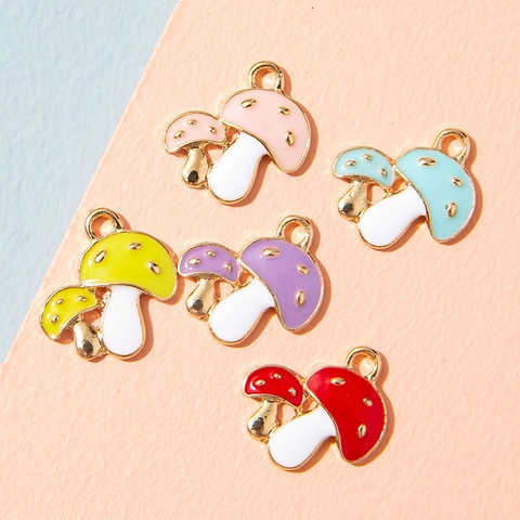 Double Pendentifs Champignon En Email Alliage Pendentifs Pour DIY Fabrication De Bijoux Bracelet Collier Porte-clés Dessin Animé Mignon