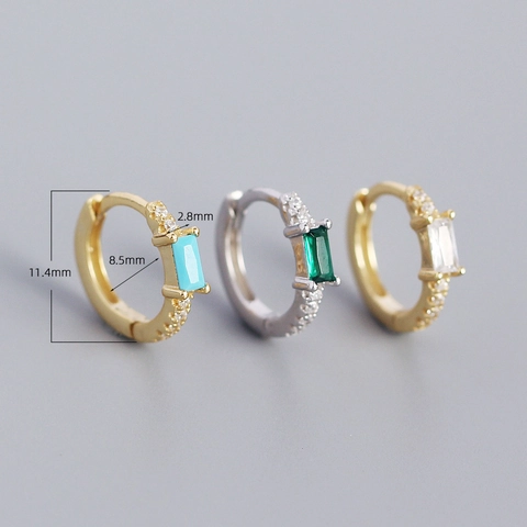 925 Sterling Silber Huggie Hoop Ohrringe Rechteck Zirkonia Geometrischer Bunter Eingelegter Minimalistischer Schmuck