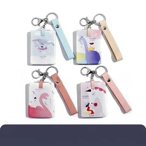 Portachiavi Con Specchio Pieghevole Cartone Animato Portatile Pelle PU Quadrato Specchio Da Trucco Compatto Per Viaggi Illustrazione Carina