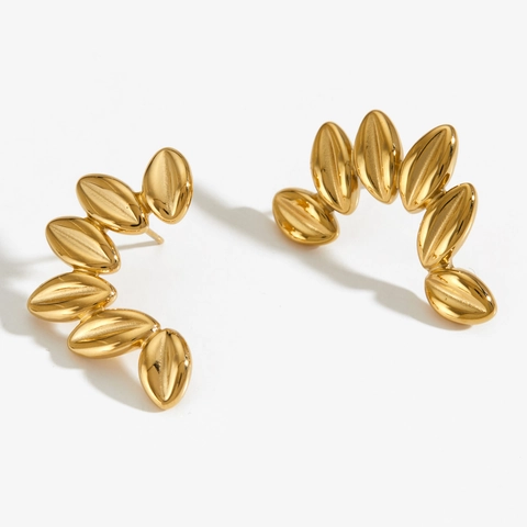Blatt Ohrstecker 316 Edelstahl Halbkreis Weizenähren Design Poliert Wasserdicht Hypoallergen Schmuck Für Damen