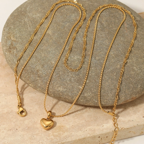 Double Layer Stainless Steel Heart Pendant Necklace PVD Gold Plated Minimalist Waterproof Non Tarnish Jewelry For Women