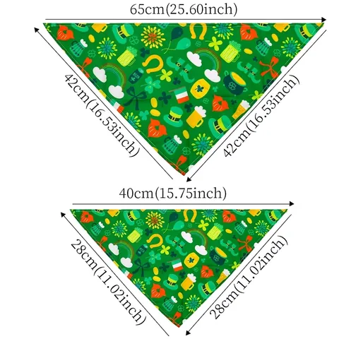 St. Patrick's Day Pet Bandana Polyester Shamrock Printed Dog Scarf Triangle Bib For Holiday Party Lucky Green