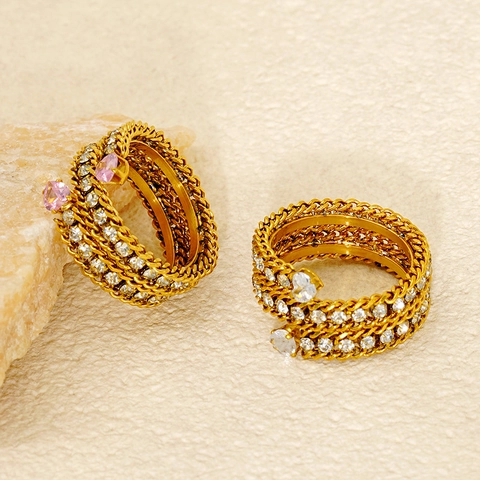 Heart Shaped Zircon Ring 18K Gold Plated Stainless Steel Multi Layer Woven Chain Fashion Jewelry For Women